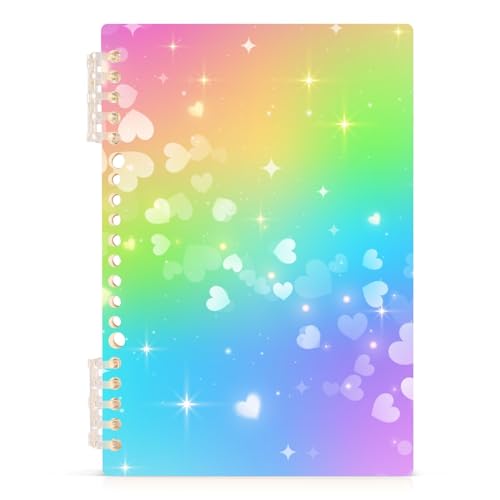 MOMORIN ノート ソフトリングノート A5 リングノート 横罫 メモ帳 虹 ハート 可愛い 日記帳 変形 耐水 60枚 調整可能 ページ追加可能 小学生 中学校 文房具 仕事 まとめ買い 新学期 入学祝い プレゼント