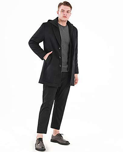 Lisskolo Men's Wool Blend Overcoat with Detachable Hooded Trench Coat Hip Length3
