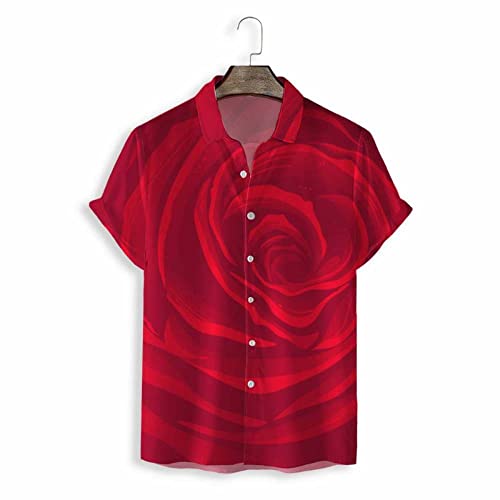 Chemise Aloha d'été boutonnée imprimé rose rouge vêtement décontracté de vacances