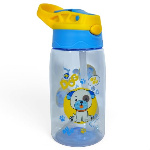 Garrafa Infantil Animal Fun Menina Menino Escolar Creche Alça Tampa Com Trava Canudo 350ml (Cachorro