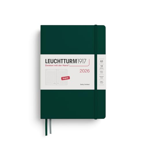 Leuchtturm1917 372783 - Agenda Giornaliera Dotted Medium (A5) 2026, Verde Foresta, Inglese
