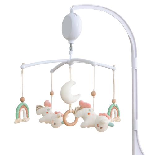 Image of COTTONBEBE Crib Mobile 35 Lullaby Music, Cotton Baby Mobiles for Cribs & Pack N Play, Easy to Install, Stuffed Animals Hanging Toys Newborn Boys & Girls,Unicorn