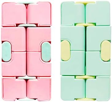 oxe Fidget Toys-Stress Relief and Anti Anxiety Toys for Kids and Adults-Cute Mini Infinity Cube,2 Pieces (1 Pink+1 Green)