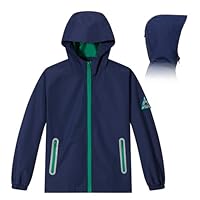 Veridra Kids Rain Jacket with Air Vents Mesh Lining, Hooded Raincoats with Extended Brim for Boys Girls Lightweight Waterproof Windbreaker Coat (Navy Blue,8-9 Years)