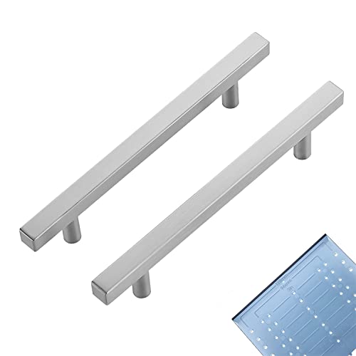 Image of Ravinte 5 Pack 5 Inch Cabinet Pulls Brushed Nickel Sqaure Kitchen Cabinet Handles Silver Cabinet Hardware Stainless Steel Drawer Pulls 7-3 /8 Inch Overall Length with Mounting Template