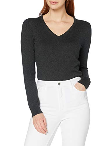 Amazon Brand - Meraki Women's Cotton V Neck Sweater, Grey (Charcoal), EU M (US 8)