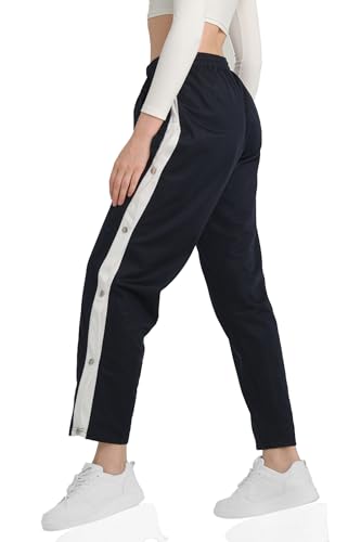 Kendindza Knopfhose Reha Hose Damen seitlich zu öffnen Jogginghose mit Druckknöpfen Relaxhose Damen Sporthose Damen Lang Trainingshose Damen Lang Freizeithose Damen Blau - XXL