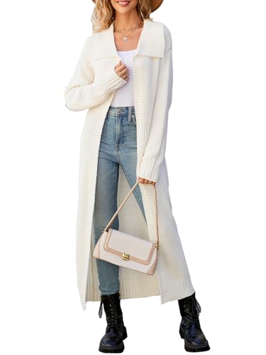 Les umes Womens Long Cardigan Sweaters Open Front Lapel Knit Sweater Long Sleeve Maxi Outwear Coat