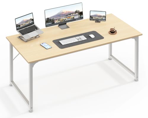 Image of Huuger Computer Desk, 48 Inch Office Desk, Gaming Desk with Storage, Writing Desk Work Desk for Home Office, Study, Modern Simple Desk, Large Legroom, Metal Frame, Maple