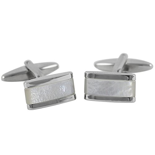 LINDENMANN Manschettenknöpfe, silberfarben mit Perlmutt, Geschenketui, 10123