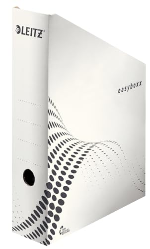 Leitz easyboxx 6140000 Archive Magazine File, 80 mm Spine Width, Archive Boxes for Storing and Storage of A4 and US Documents, Magazine Rack Cardboard, Pack of 25, White/Black, 6140000