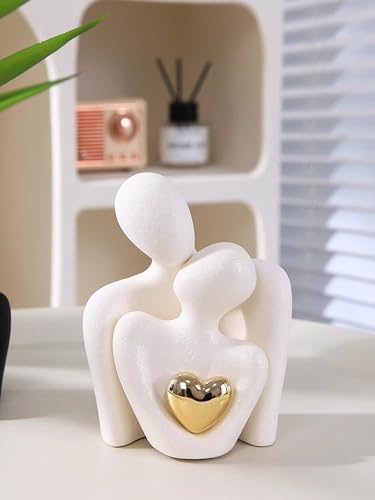 Mini Hugging Couple Statue Ceramic Lover Figurine Home Decor is a Romantic Gift for Her on Wedding Anniversary and Valentines, TV Stand Decoration Knick Knacks for Shelves (White) - Image 3