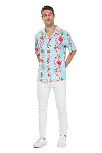 Image of Hawaii Hangover Family Matching Clothes, Pink Hibiscus Vine Turquoise | Family matching Hawaiian outfits, Pink Hibiscus Vine Turquoise, lightweight rayon, machine washable, tropical floral print