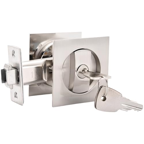 Cerradura para puerta corrediza con manija mecánica de empuje y tracción con llave, herrajes de aleación de zinc acabado níquel satinado para cocina y balcón