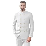 Chinese Tunic Suits Slim Fit 2 Piece, Chinese Suits for Men Mandarin Collar Suit for Men Business Prom Party Traditional Suit White Jacket Pants Set, XL