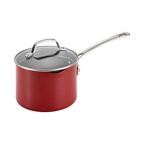 Circulon 14502 Genesis Nonstick Sauce Pan / Saucepan with Straining and Lid - 3 Quart, Red