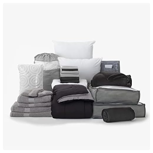 OCM College Dorm Room 27-Piece Varsity Pak | Twin XL | Comforter, Sheets, Pad, Topper, Towels, Organization, Storage & More | Black and Gray | Classic Solids