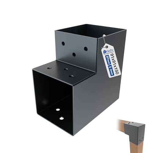 GeZu Impex Connecteur de Poteau en L 91x91 mm Revêtement Poudre Anthracite Pergola Forme en L Connecteur de Poteau Carré Support d’Angle Pavillon Pergola...