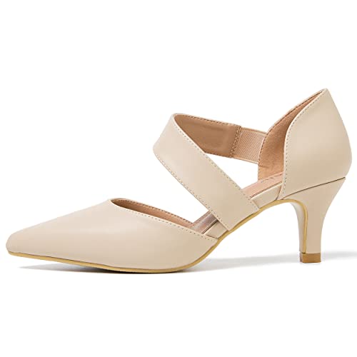 Women's Pointed Toe Kitten Heel Pumps, Elastic Strap Dress Shoes, Slip On Professional Office Wear Matte Nude 45 - US 11 by Peijely - Used condition - Image 6