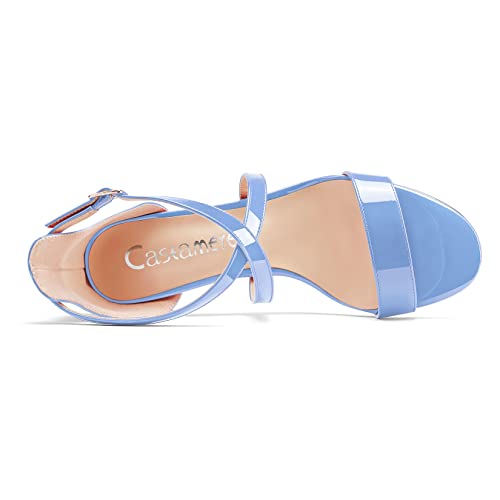 Castamere Women High Chunky Block Heel Peep Open Toe Cross-Strap Sandals Wedding Party 3.3 Inches Heels4