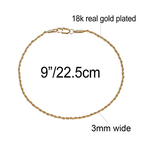 Kelistom 18K Gold/White Gold Plated Rope Chain Anklet, 3Mm Stainless Steel Ankle Bracelets For Women And Men thumb #1