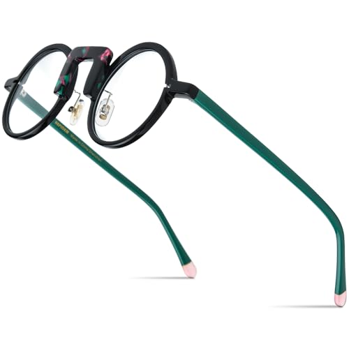Image of HEPIDEM Multicolor Acetate Glasses Frame Men Women Round Eyeglasses Optical Spectacles 9377