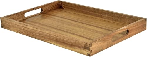 Yvttve Plateau de service en bois d'acacia avec poignées - Plateau en bois pour ottoman, petit déjeuner au lit, dîner, table basse - Plateau rectangulaire...