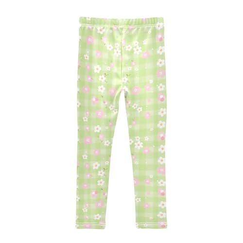 KLL Pink White Check Cute Girls Basic Leggings Stretch High Waisted Athleisure Pants Exercise2