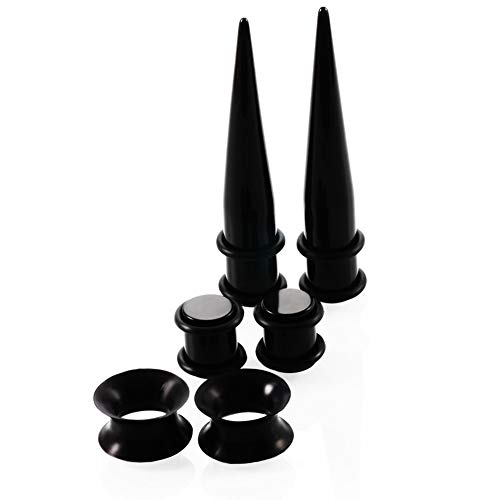 Tagaremuser 50 stück Dehnstäbe Tunnel Set Ohr Expander Plug 1.6-10mm Leuchten im Dunkeln mit Flesh Silikon Ohr Tunnel Piercing Set (Schwarz)