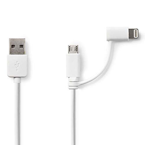 Nedis 2-in-1 Sync and Charge Cable, USB A Male - Micro B Male/Apple 8-pin Lightning Male, 1.0 m, White