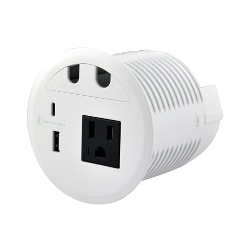 Image of Desktop Power Grommet with 33W Fast Charging USB-A+C, with 1 AC Power Outlet and 4.5FT Extension Cord Recessed Power Outlet for Conference Rooms, Office Tables, Furniture (White)
