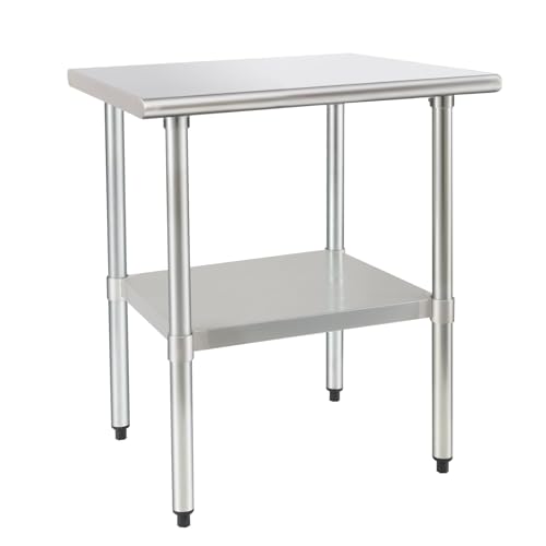Image of Stainless Steel Table for Prep & Work, 24x30Inches, Metal Commercial Heavy Duty Table with Adjustable Under Shelf and Foot for Restaurant, Home and Hotel, Metal Weather Resistant