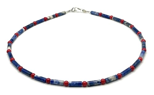 Collier Corail Rouge et Lapis Lazuli en Argent Bijou Bohème Chic