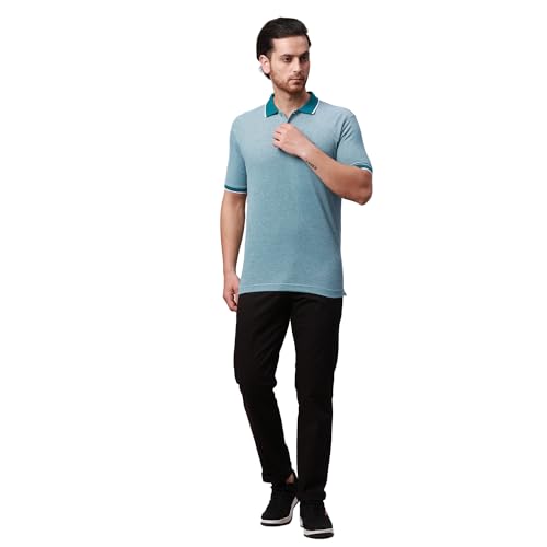 Image of Park Avenue Men's Cotton Polyester Blend Stripe Pattern Slim Fit Rib Collar Polo Neck Half Sleeve Casual T-Shirt