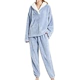 *【Tissu doux】:Nos pyjamas en polaire pour femme sont doux et confortables. Fabriqués en polyester de haute qualité et doublés de laine d'agneau moelleuse, ils sont chauds et douillets.