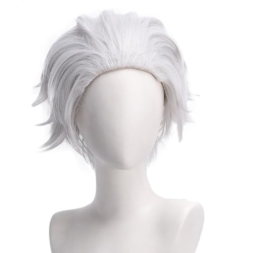 Shqncoh Anime Hajime Umemiya Wig White Swept-back Short Curly Party Hair Halloween Cosplay Props Accessory