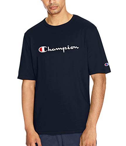 Champion Men's Classic Jersey Script T-Shirt Embroidered Logo Cotton Tee for Men Black