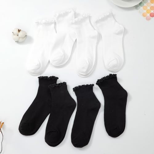 Image of 8 Pairs Cute Ruffle Frilly Ankle Socks Women, Lace Lettuce Socks