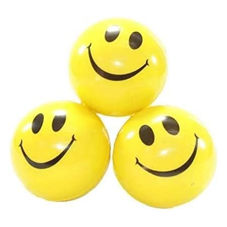 Smiley Face Squeeze Stress Reliever Ball - Yellow, Pack of 3