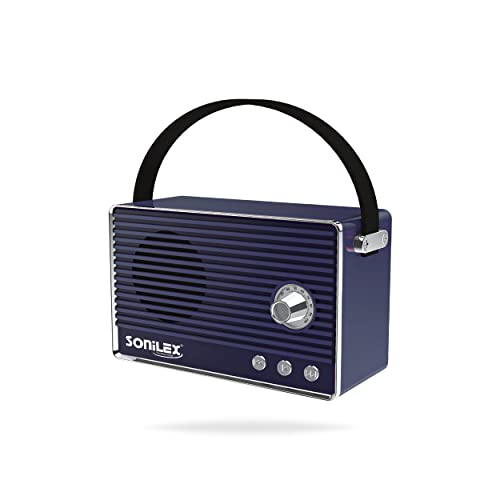 Image of sonilex Sargam 5Watt Wireless Portable Bluetooth Speaker Retro Look with Supporting Carry Handle, USB, SD Card, AUX, FM & Call Function (Navy Blue)