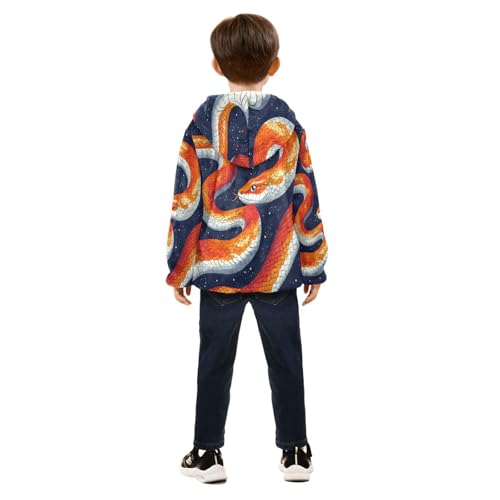 Watercolor Orange Snake Pattern Toddler Fleece Jacket Girl Boys Hooded Fleece Jacket Coat Warm Outwear Zip-up 3-10T4