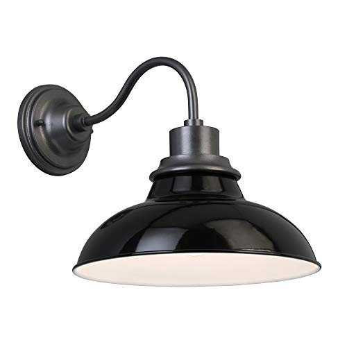 Image of Design House 588566-GBG Hamilton Industrial Farmhouse 1-Light Indoor /Outdoor Wall Mount 12-Inch Light with Metal Shade for Porch Entryway Kitchen, Gloss Black and Galvanized