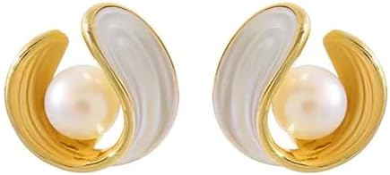 Pearl Stud Earrings for Women Stainless Steel Unique Statement Small Pearl Enamel Button Statement Vintage Earring Jewelry
