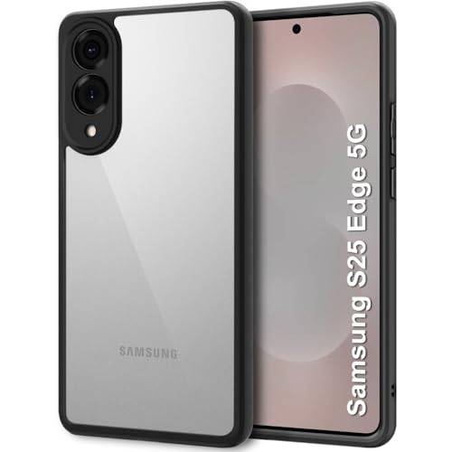 Image of TheGiftKart Hybrid Shockproof Back Cover Case for Samsung Galaxy S25 Edge 5G | Hard Back Cover Case for Samsung Galaxy S25 Edge 5G (PC & TPU, Transparent Clear Back, Black Sides)
