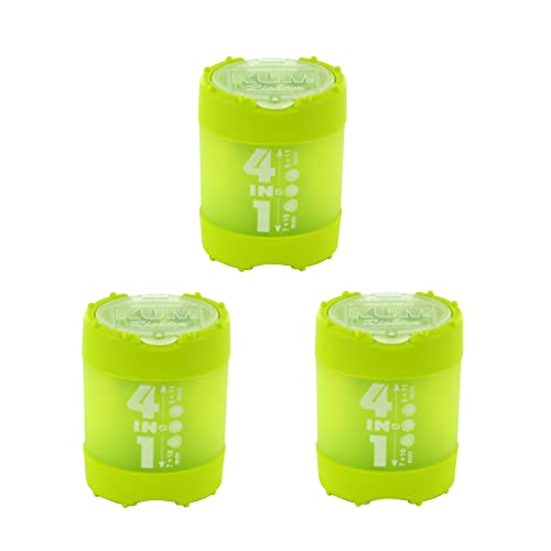 KUM AZ1028316-G - Anspitzer mit Behälter 4in1 grün, 3 Stück, mit Click Clack Verschluss, aus Kunststoff