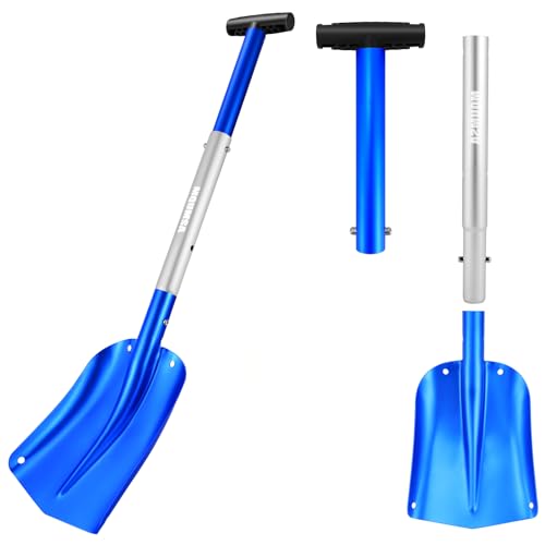 KAMINUO Pala de nieve telescópica portátil colorida de aluminio ajustable para coche, edición extendida (azul)