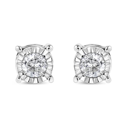 .925 Sterling Silver 1/5 Cttw Round Brilliant-Cut Diamond Miracle-Set Stud Earrings (J-K Color, I3 Clarity)