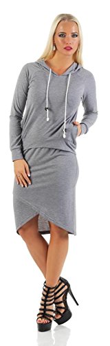 Mississhop Japan Style Ensemble 2 en 1 pour femme T-shirt long et jupe avec capuche S M L XL XXL 36 38 40 42 44 - Gris - 40 Cover