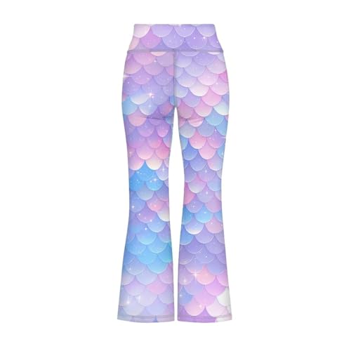 Mermaid Scales Leggings for Girls Stretch High Waist Tummy Control Workout Dance Bootcut Yoga Pants 7-10 Years3