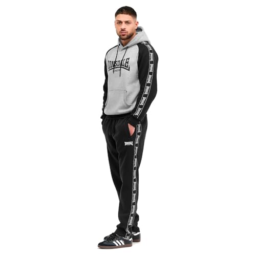Survêtement à capuche Lonsdale HOLBURN gris marl et noir en coupe normale pour homme